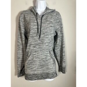 L.L.Bean Cozy Mixed-Knit Hoodie Funnel Neck Pullover Gray - Women's Large Petite